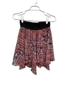 Love Blossom Red and Blue Boho Paisley Print Smocked Waist Skirt Size S